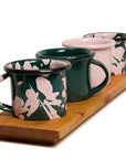 Set mezcalero verde y rosa con base de madera