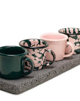 Set mezcalero verde y rosa con base de piedra