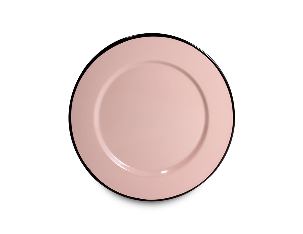 Plato trinche 20 cm de peltre rosa con borde negro