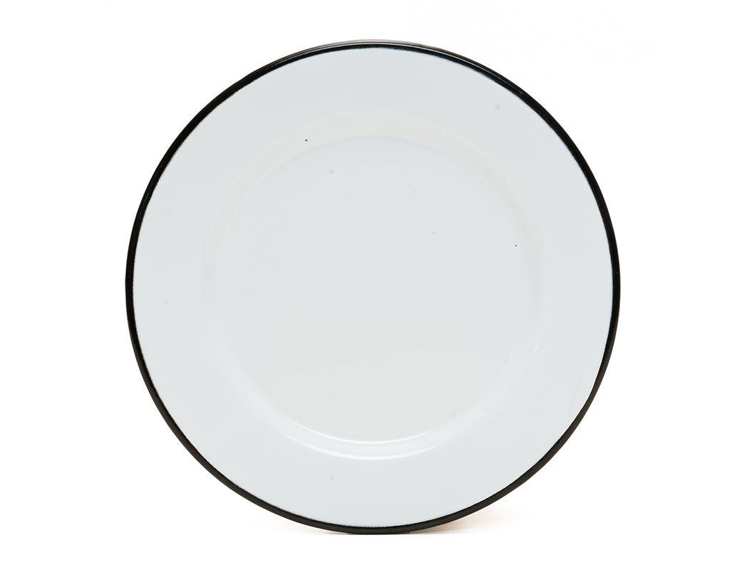 Plato trinche 24 cm de peltre blanco con borde negro