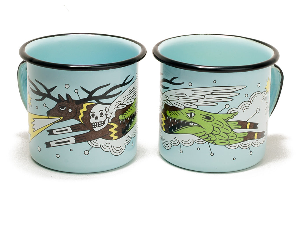 Taza de mesa de peltre menta con borde negro Venado