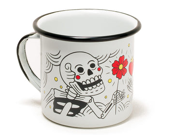 Taza de mesa de peltre blanco con borde negro Enamorados