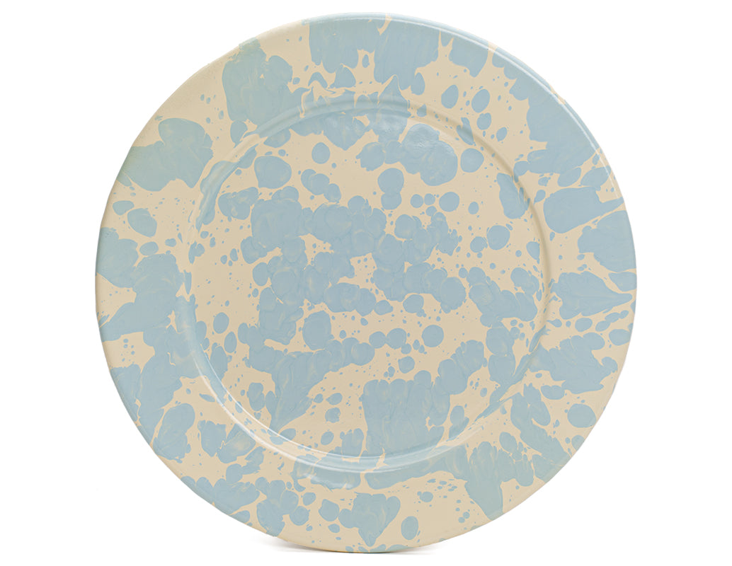 Plato trinche 27 cm de peltre crema con manchas menta sin bordes