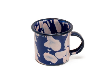 Taza para expreso azul con manchas rosas de peltre