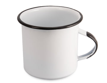 Taza de mesa blanca de peltre