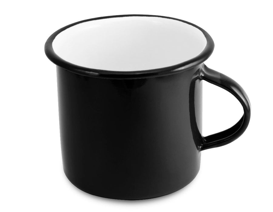 Taza de mesa negra interior blanco de peltre