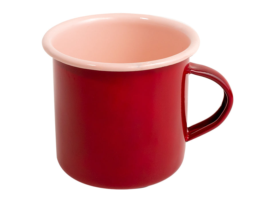 Taza de mesa de peltre rojo con interior rosa sin bordes