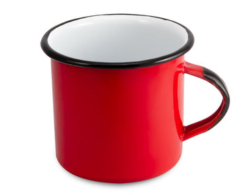 Taza de mesa rojo granada de peltre artesanal vajillas enamelware