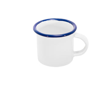 Taza para expreso blanca con borde azul de peltre