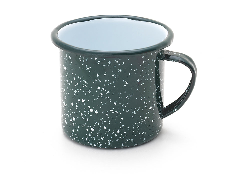 Taza de mesa de peltre verde nevado con interior blanco y borde verde